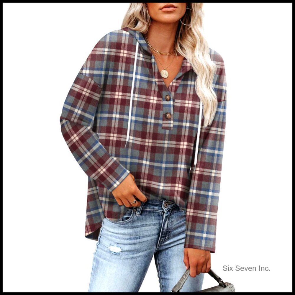 V-Neck Button Sweatshirt Loose Fit Pullover Long Sleeve Tunic Top Fall Outfit
